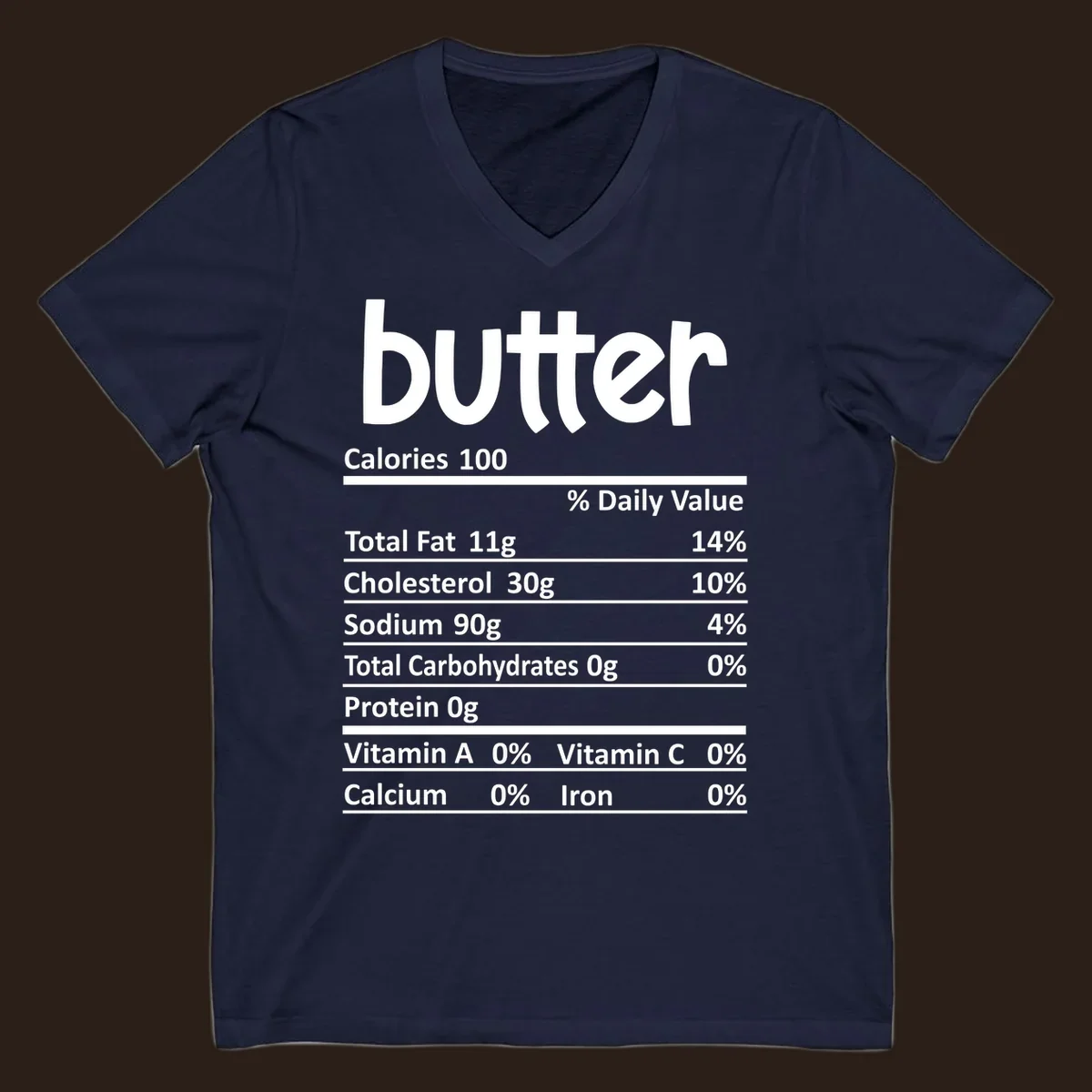 Butter nutrition facts label with calories, fat, cholesterol, sodium, carbs, protein, and vitamins.