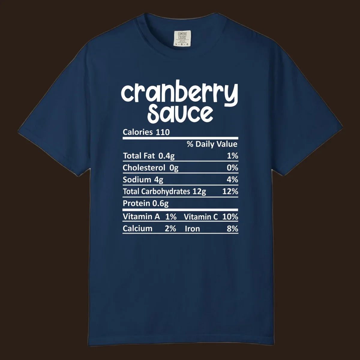 Cranberry Sauce nutrition facts label with white text on a black background.