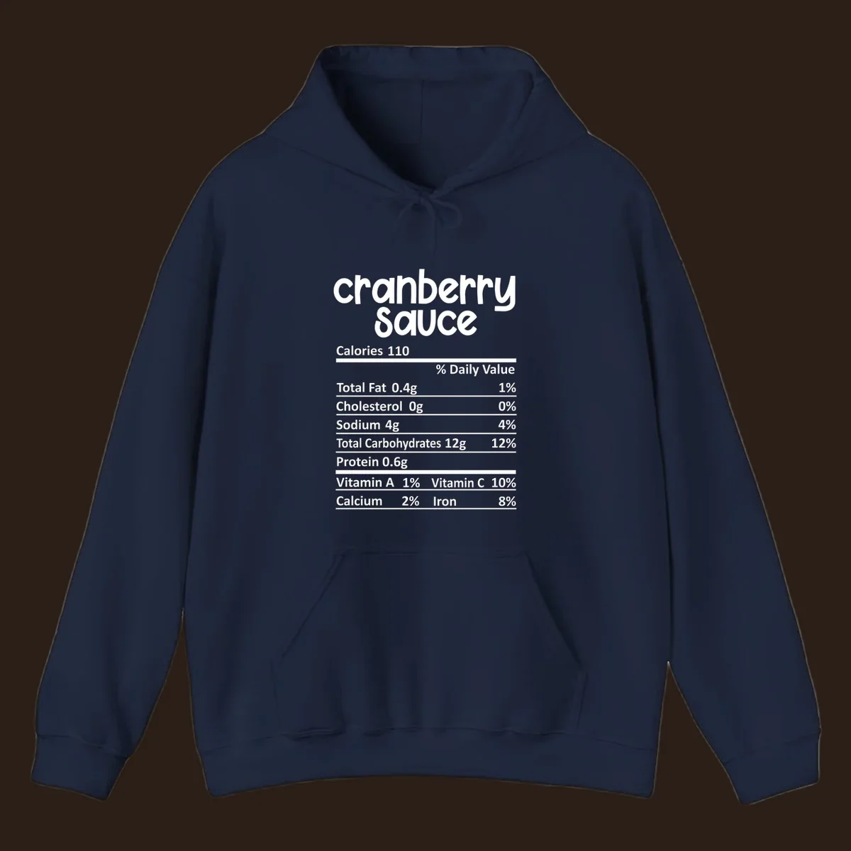 Cranberry Sauce nutrition facts label with white text on a black background.