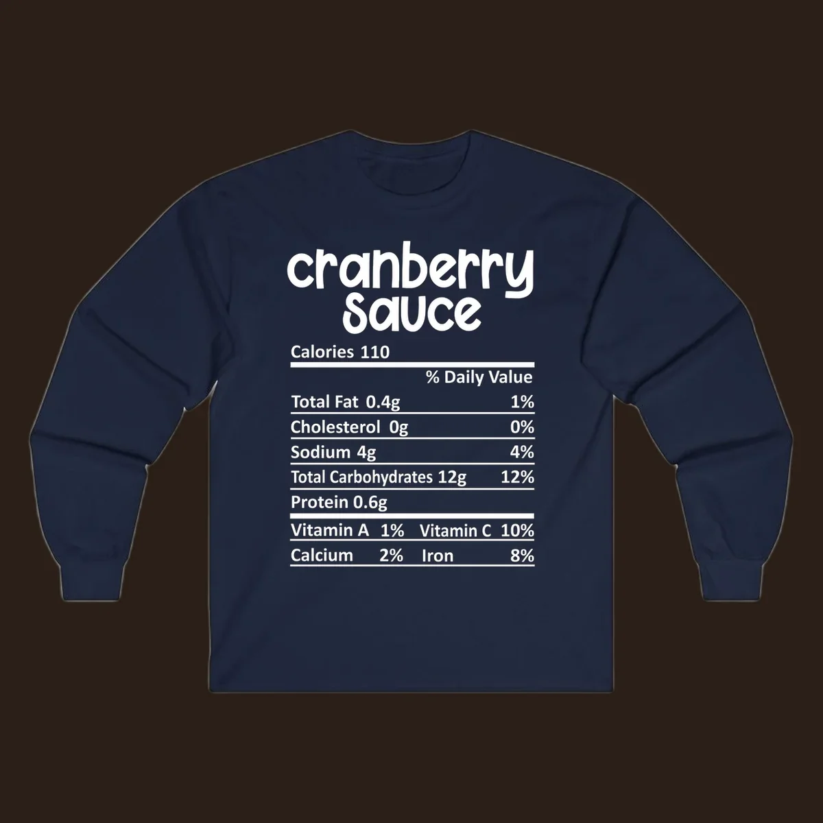 Cranberry Sauce nutrition facts label with white text on a black background.