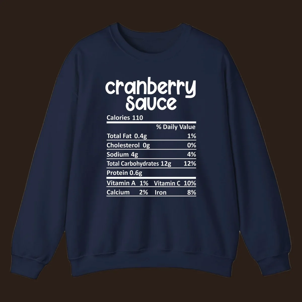 Cranberry Sauce nutrition facts label with white text on a black background.
