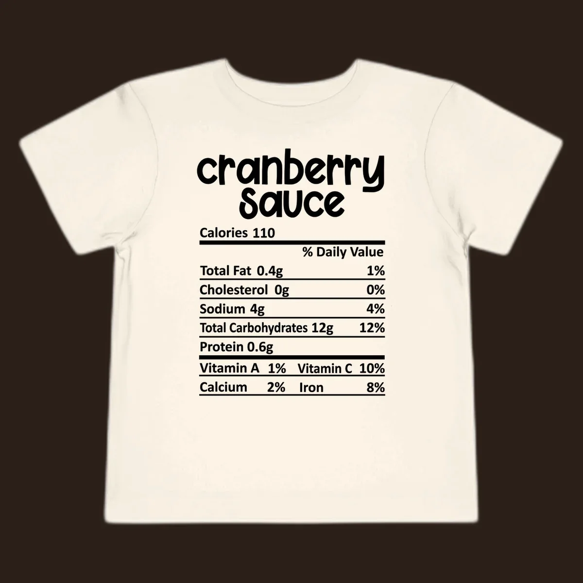 Cranberry Sauce nutrition facts label with white text on a black background.