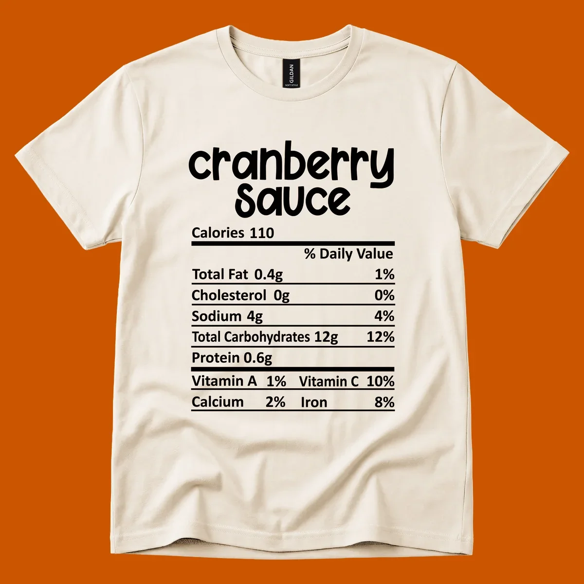 Cranberry Sauce nutrition facts label with white text on a black background.