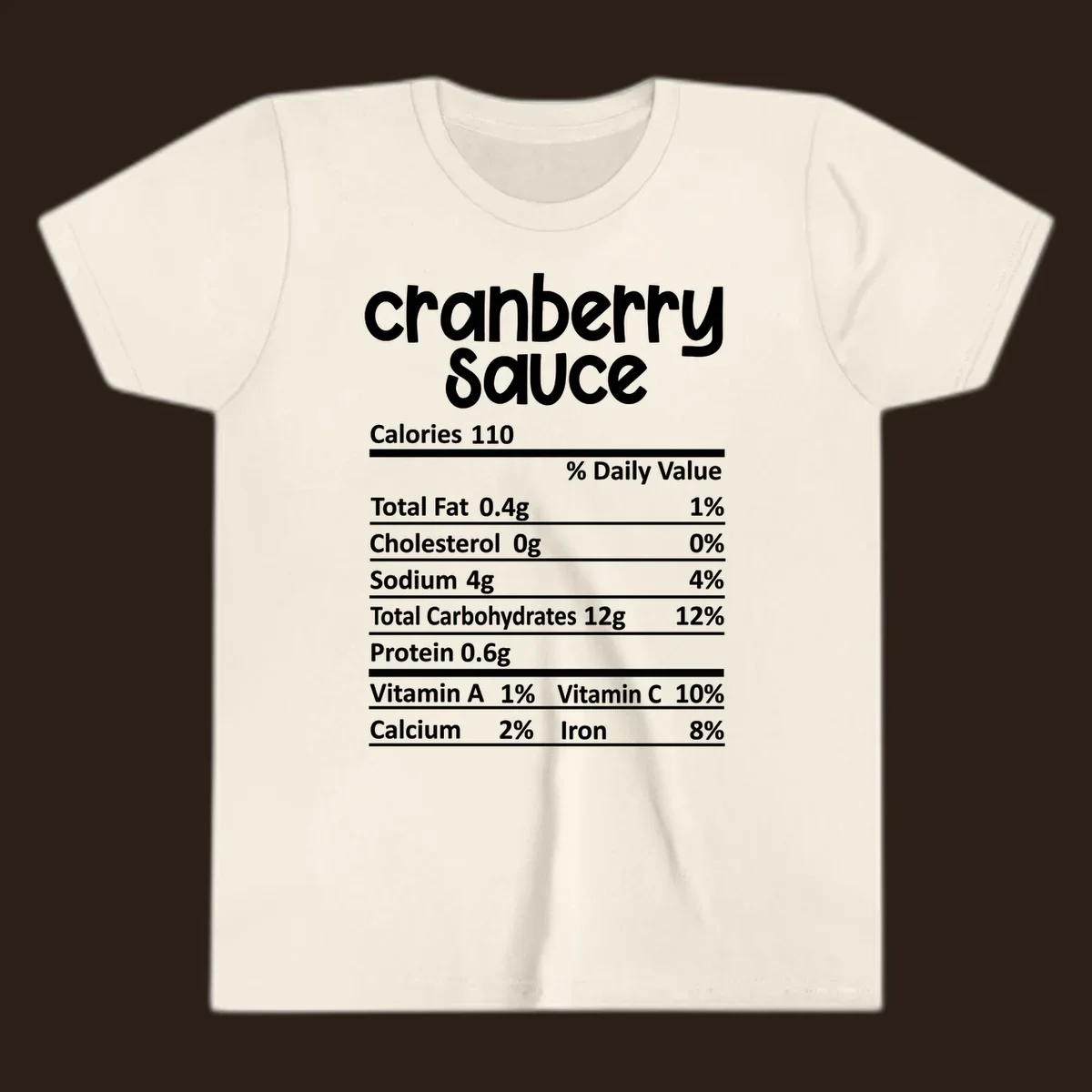 Cranberry Sauce nutrition facts label with white text on a black background.