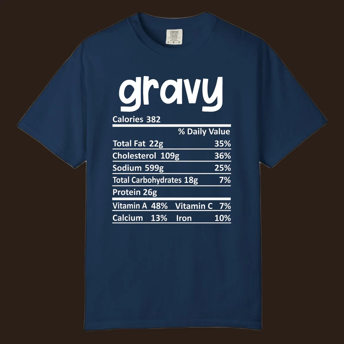 Gravy nutrition facts label design with 'gravy' at the top and detailed nutritional information below.