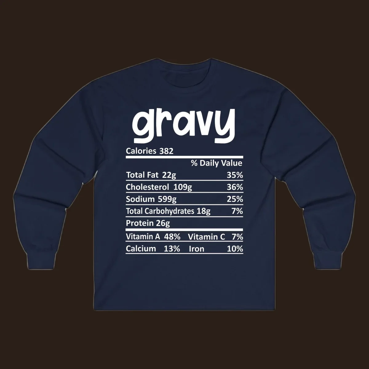 Gravy nutrition facts label design with 'gravy' at the top and detailed nutritional information below.