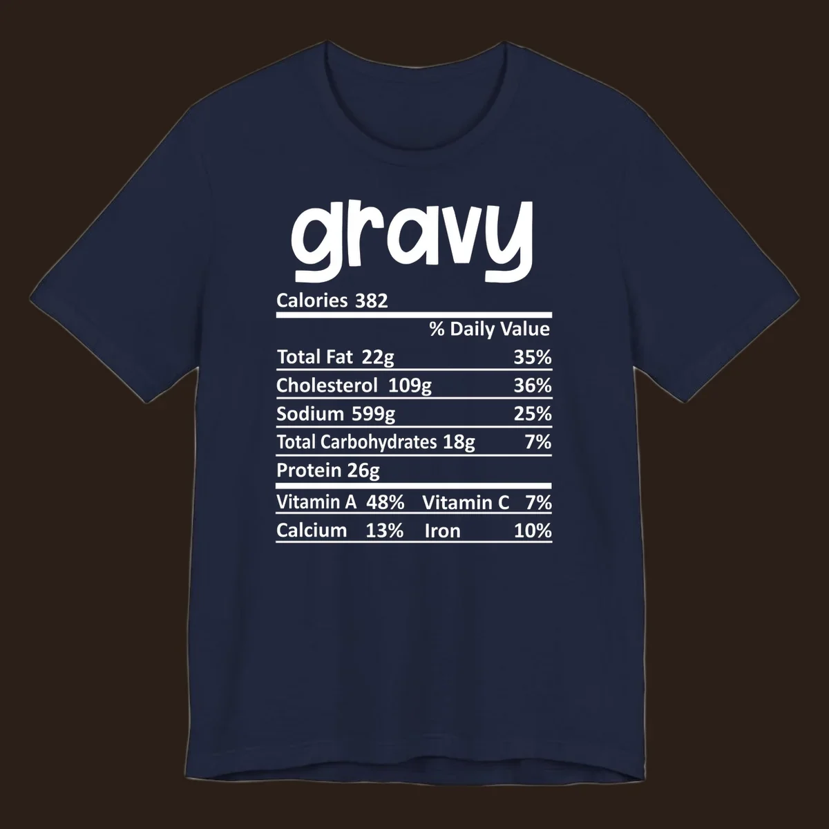 Gravy nutrition facts label design with 'gravy' at the top and detailed nutritional information below.
