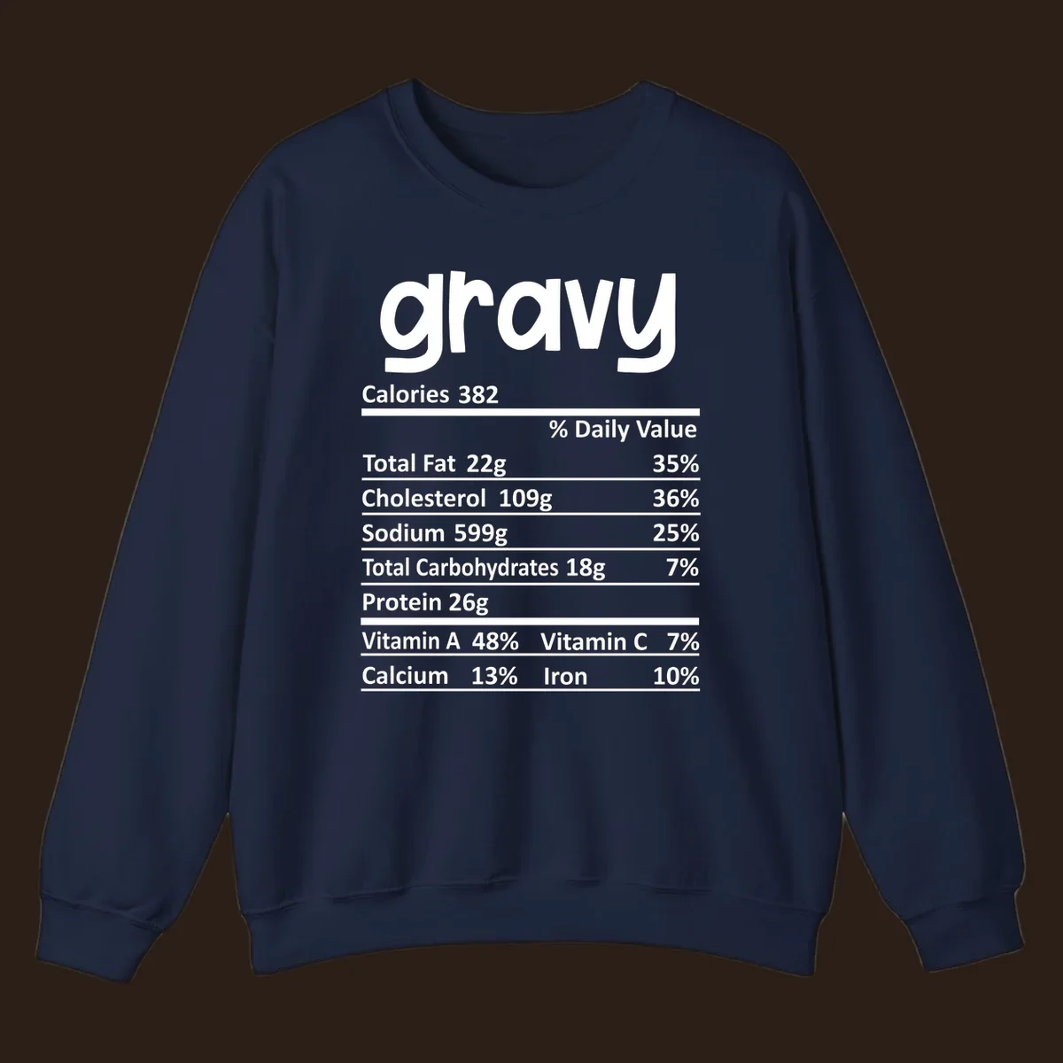 Gravy nutrition facts label design with 'gravy' at the top and detailed nutritional information below.