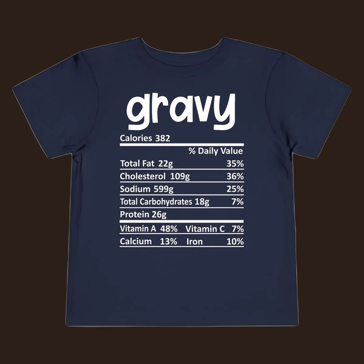 Gravy nutrition facts label design with 'gravy' at the top and detailed nutritional information below.