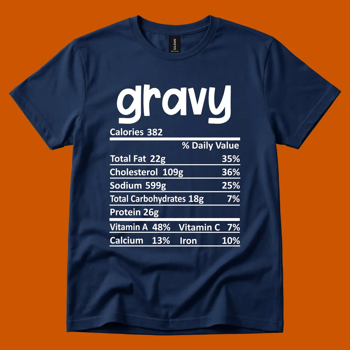 Gravy nutrition facts label design with 'gravy' at the top and detailed nutritional information below.