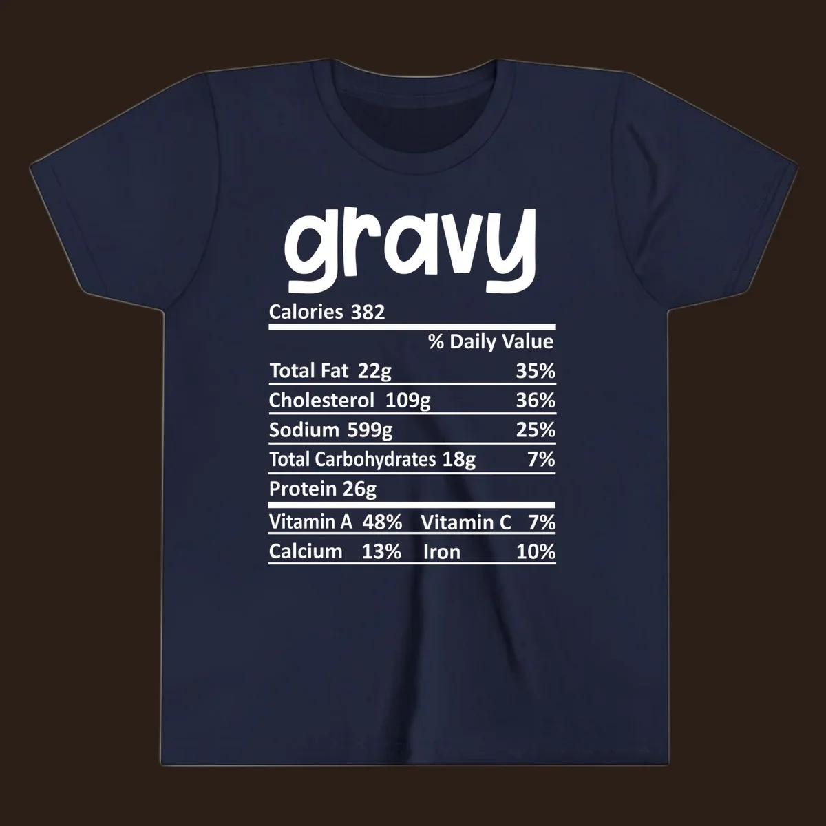 Gravy nutrition facts label design with 'gravy' at the top and detailed nutritional information below.