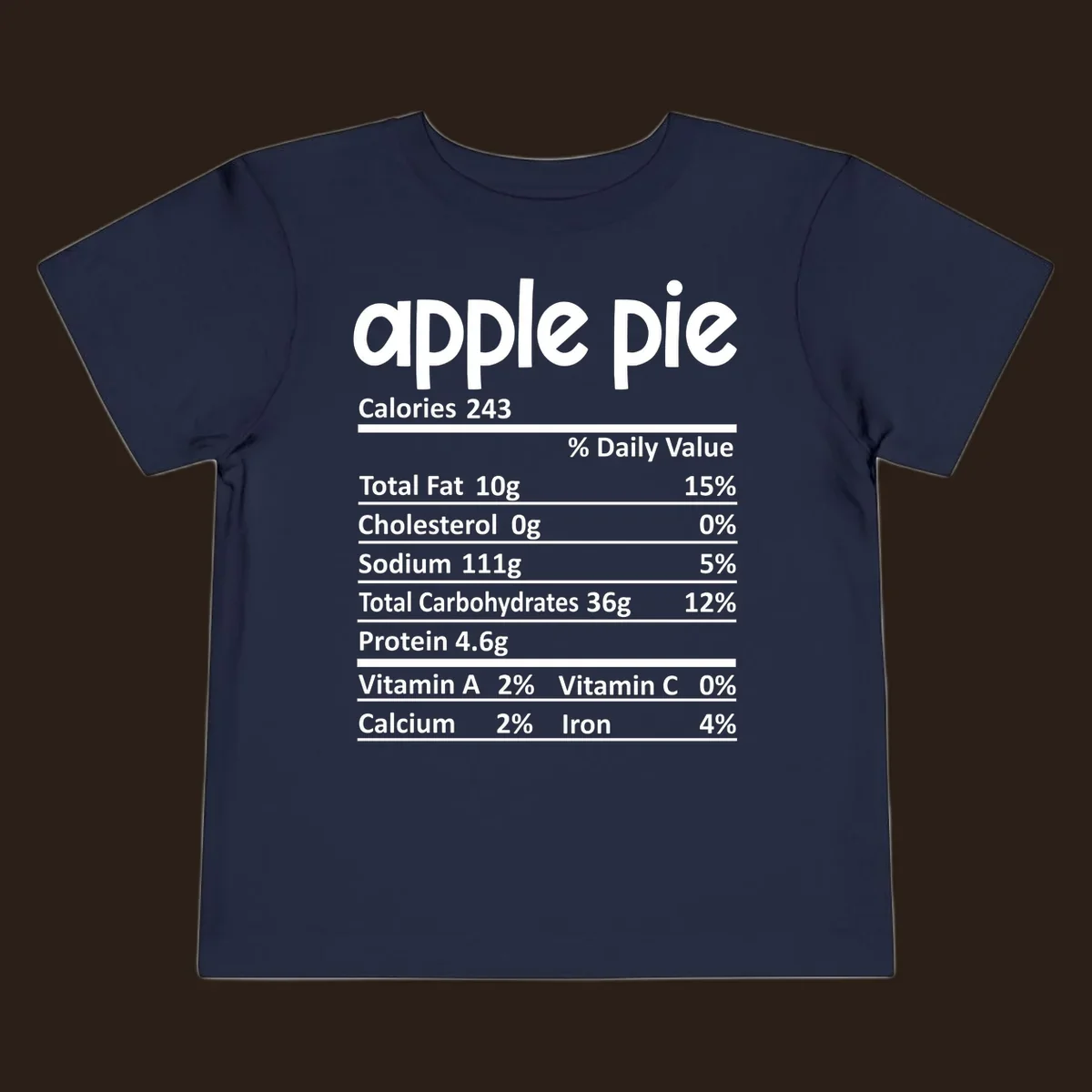 Apple pie nutrition facts label with calories, fat, carbs, protein, vitamins, and minerals.