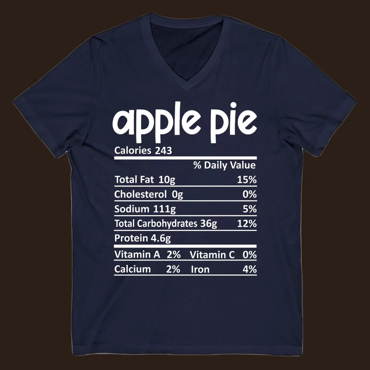 Apple pie nutrition facts label with calories, fat, carbs, protein, vitamins, and minerals.