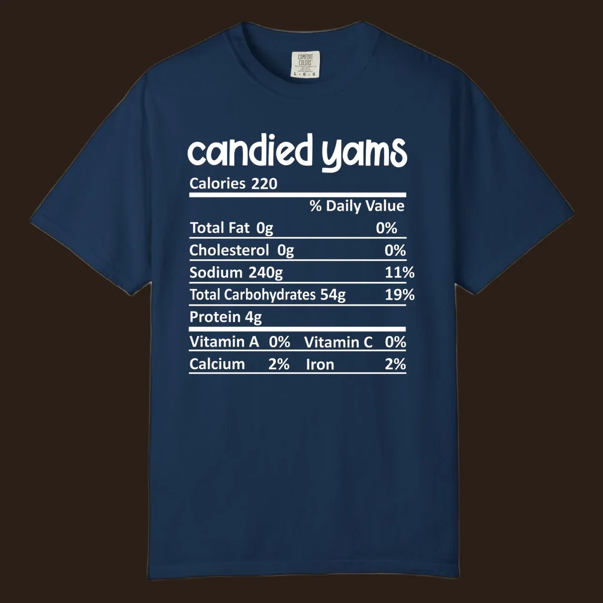 Candied yams nutrition facts label typography design. Thanksgiving food.