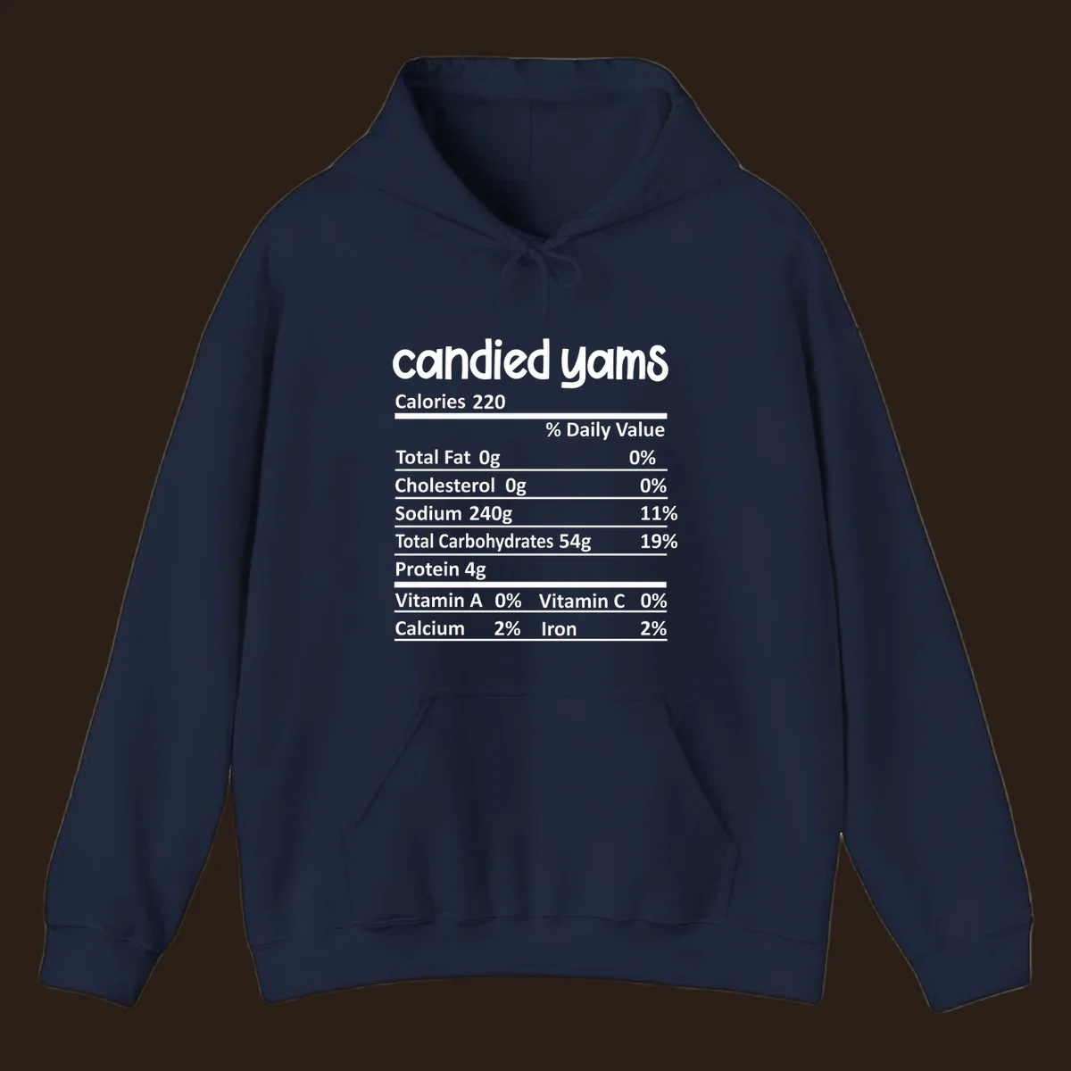 Candied yams nutrition facts label typography design. Thanksgiving food.
