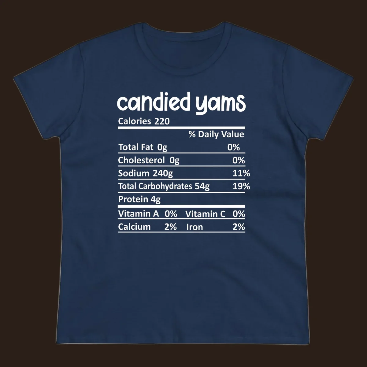 Candied yams nutrition facts label typography design. Thanksgiving food.