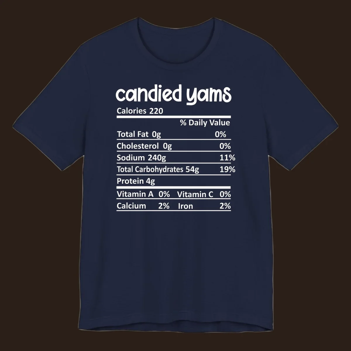 Candied yams nutrition facts label typography design. Thanksgiving food.