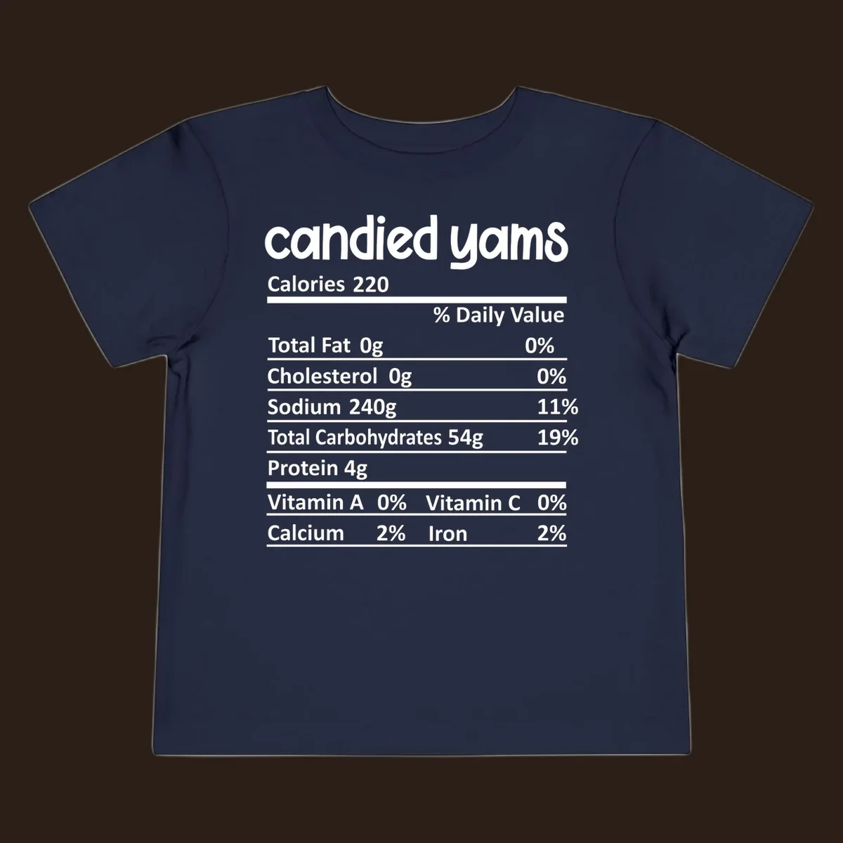 Candied yams nutrition facts label typography design. Thanksgiving food.