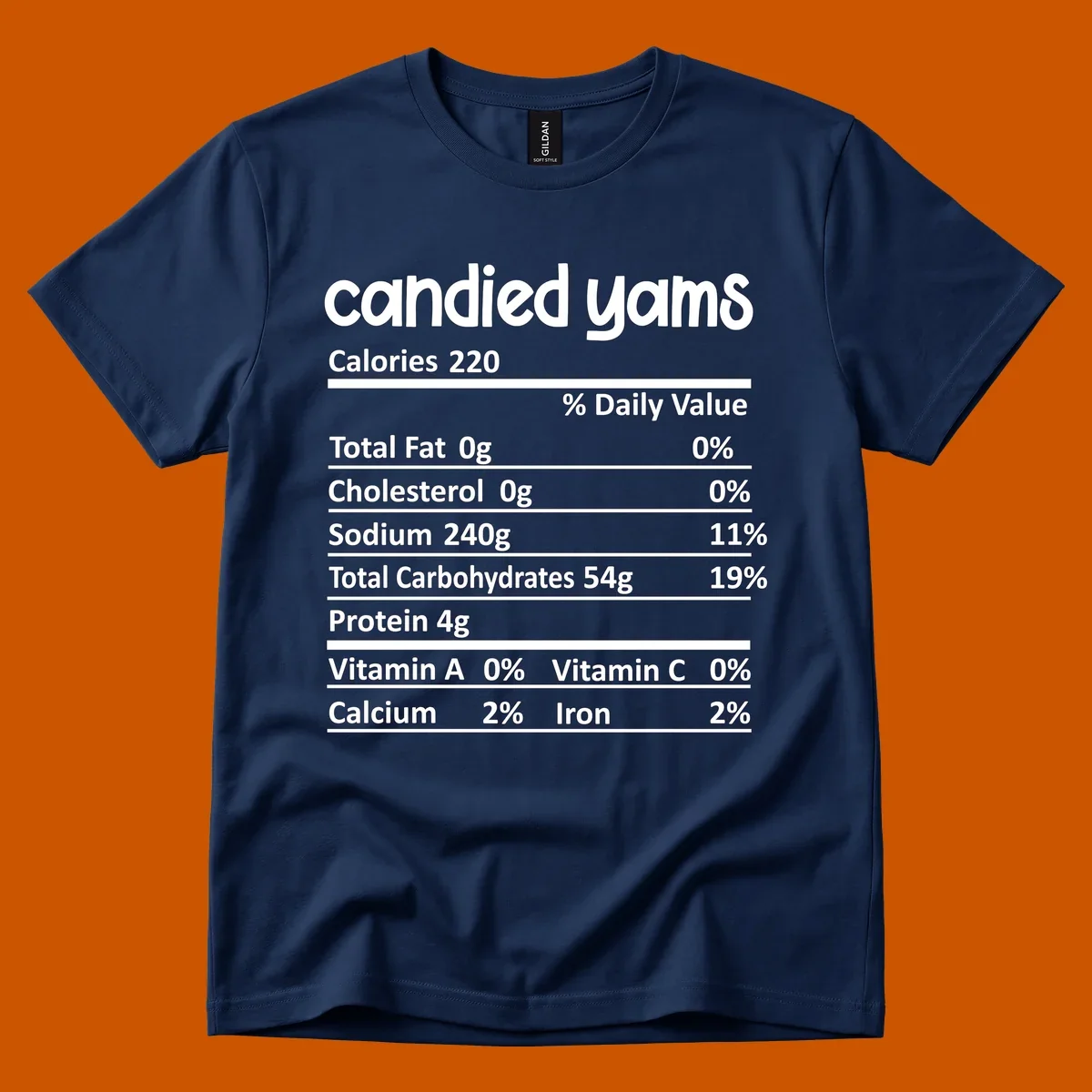 Candied yams nutrition facts label typography design. Thanksgiving food.