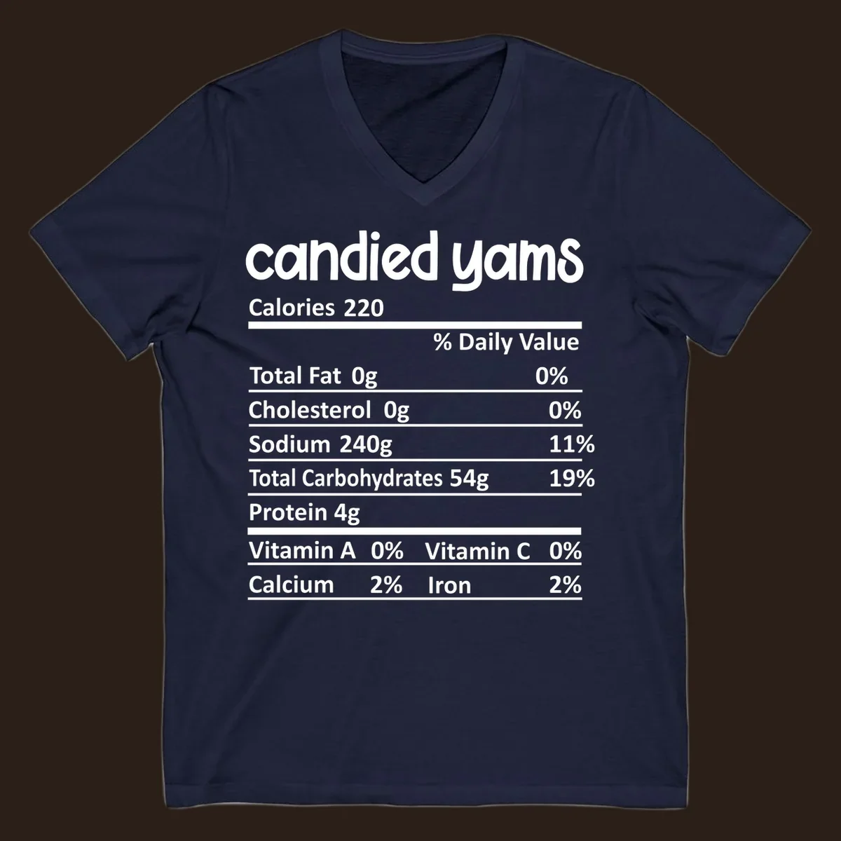Candied yams nutrition facts label typography design. Thanksgiving food.
