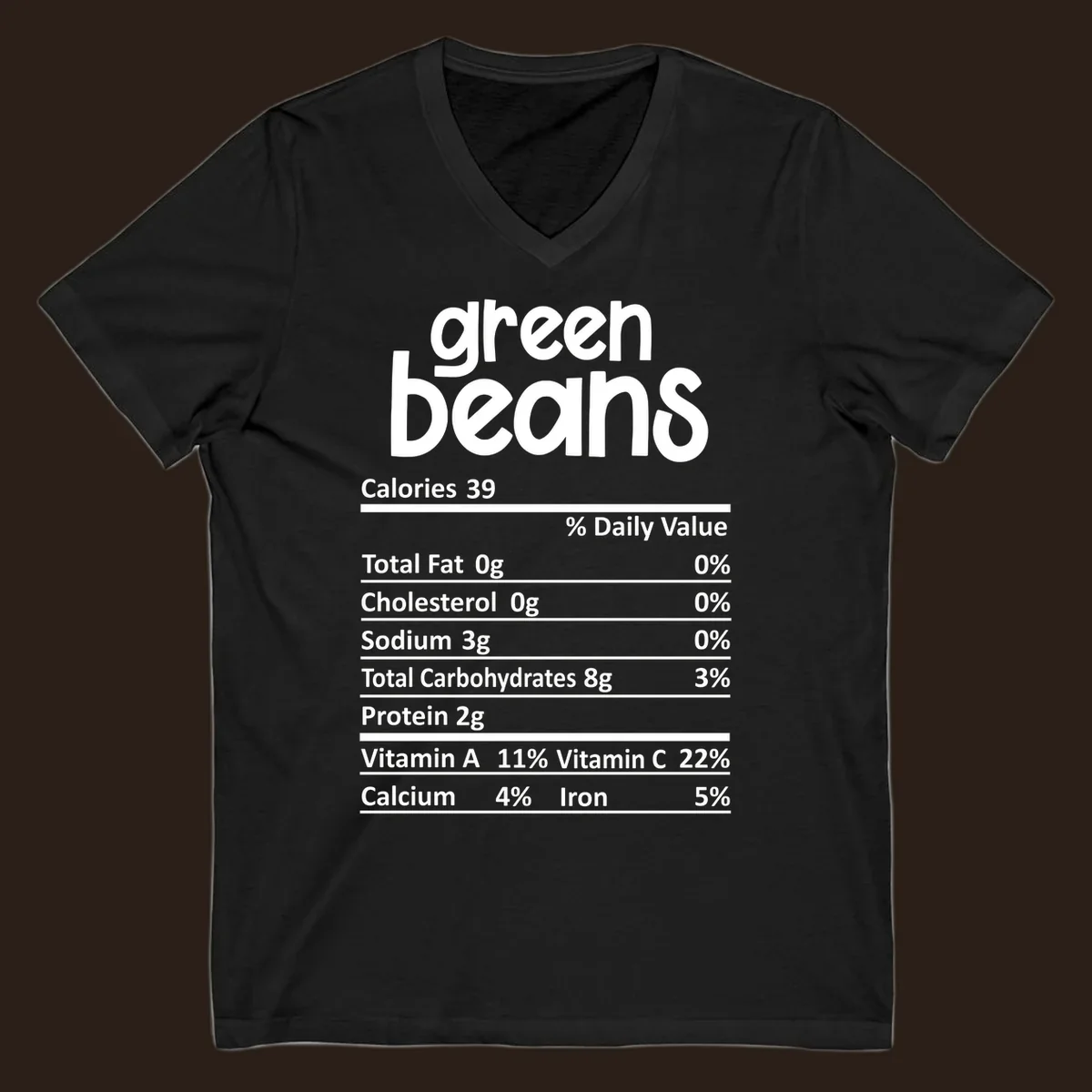 Green beans nutrition label design with white text on a black background.