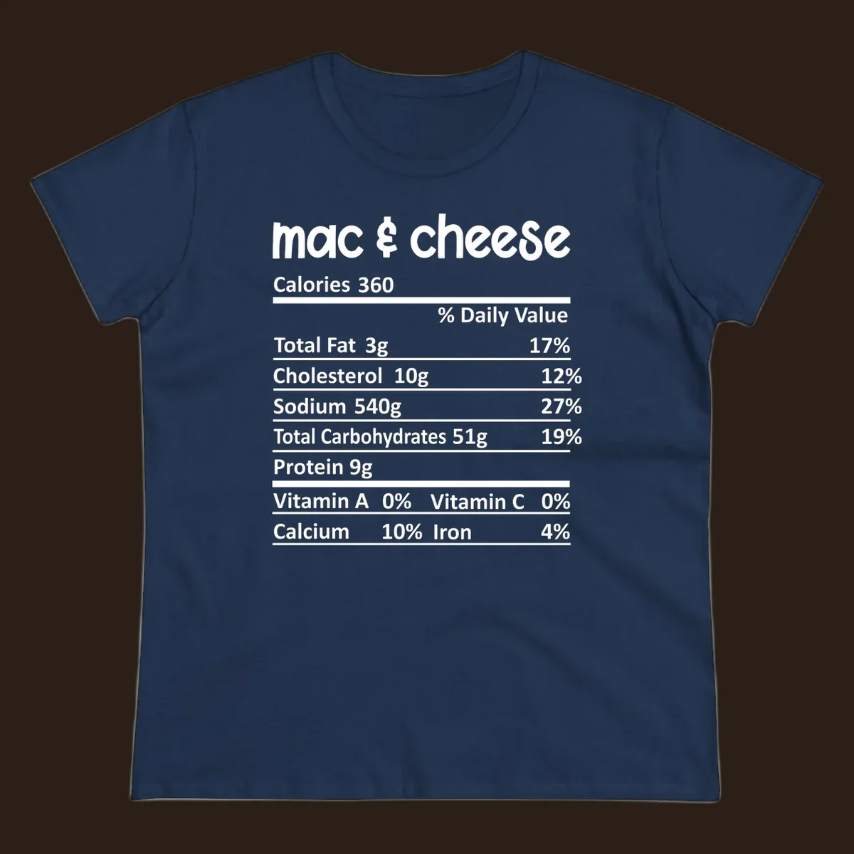 Mac & Cheese Nutrition Facts label design with white text on black.