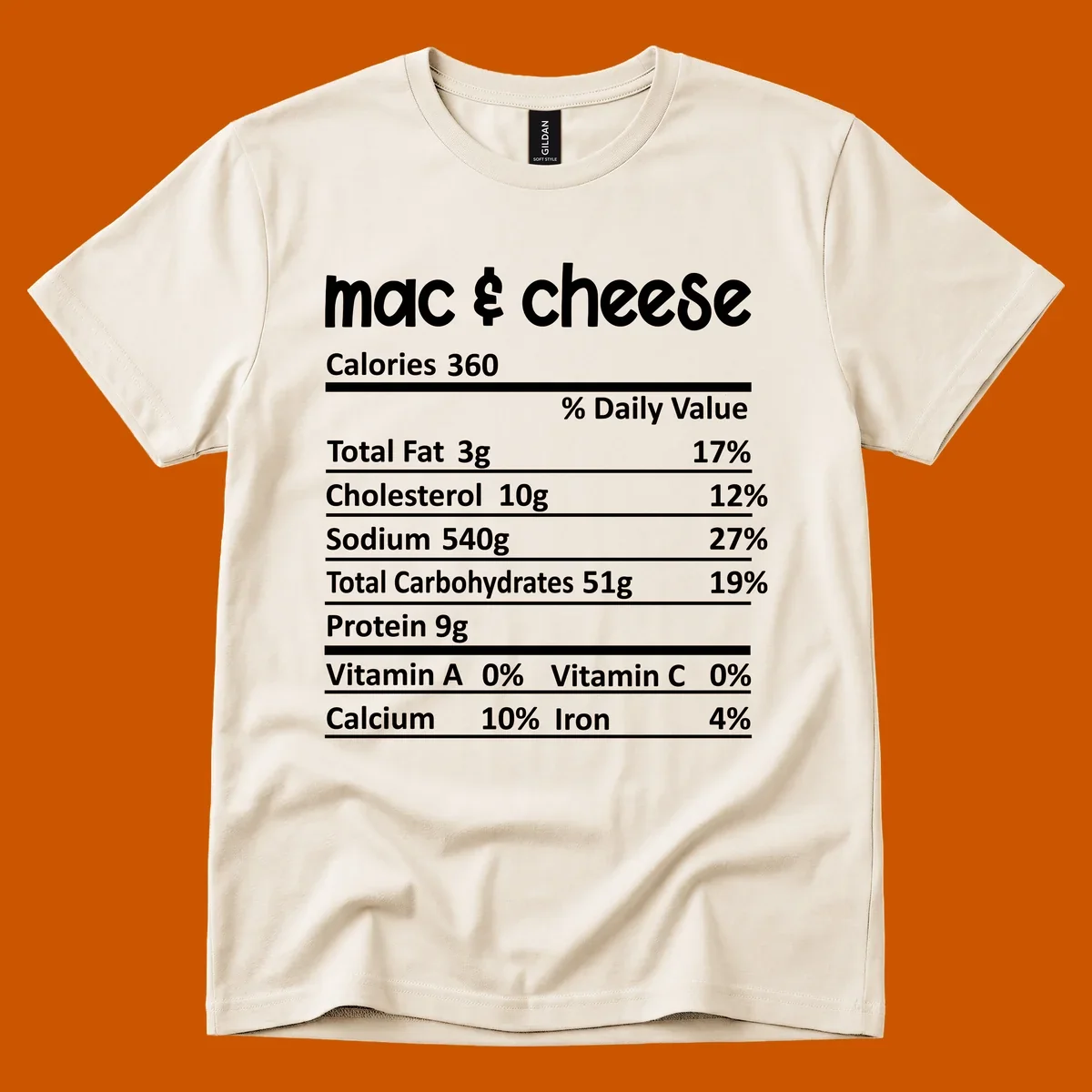 Mac & Cheese Nutrition Facts label design with white text on black.