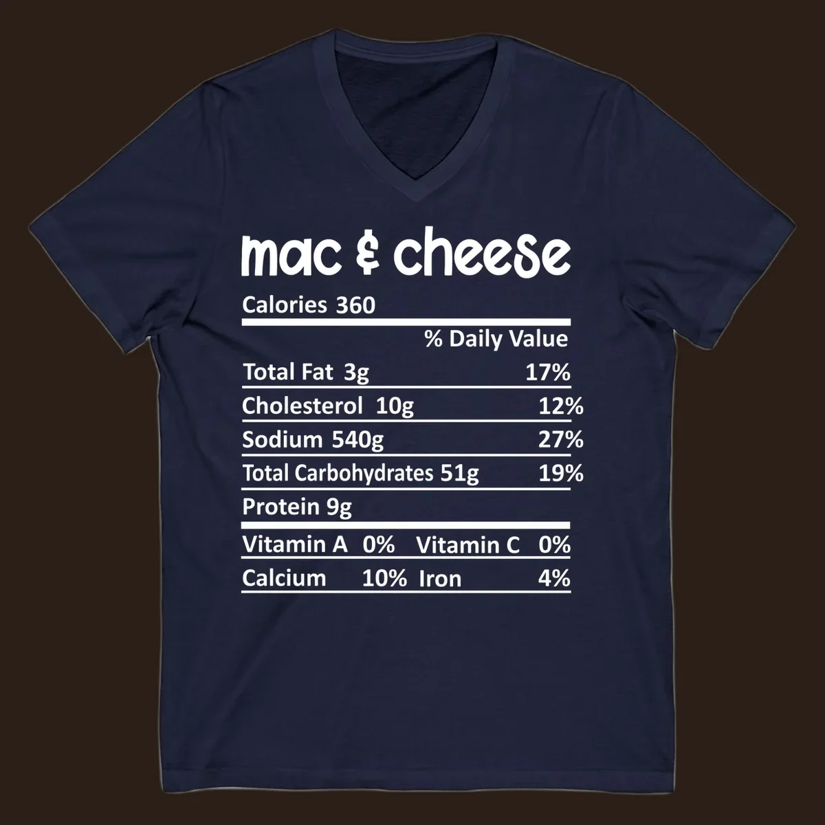 Mac & Cheese Nutrition Facts label design with white text on black.