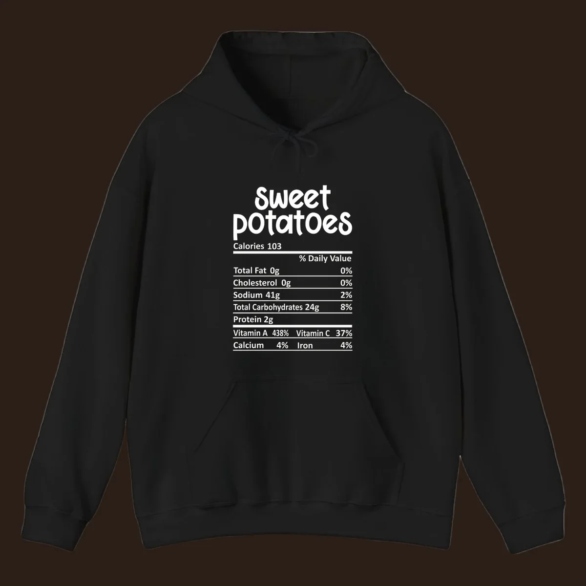 Sweet potatoes nutrition facts label design with vitamin and mineral content.