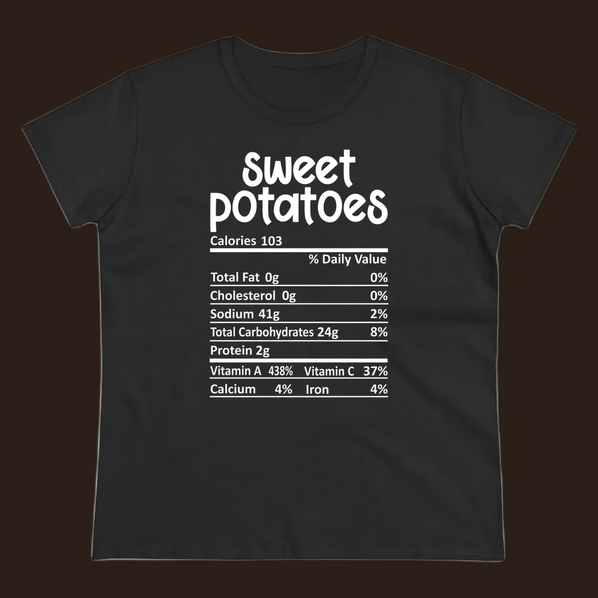 Sweet potatoes nutrition facts label design with vitamin and mineral content.