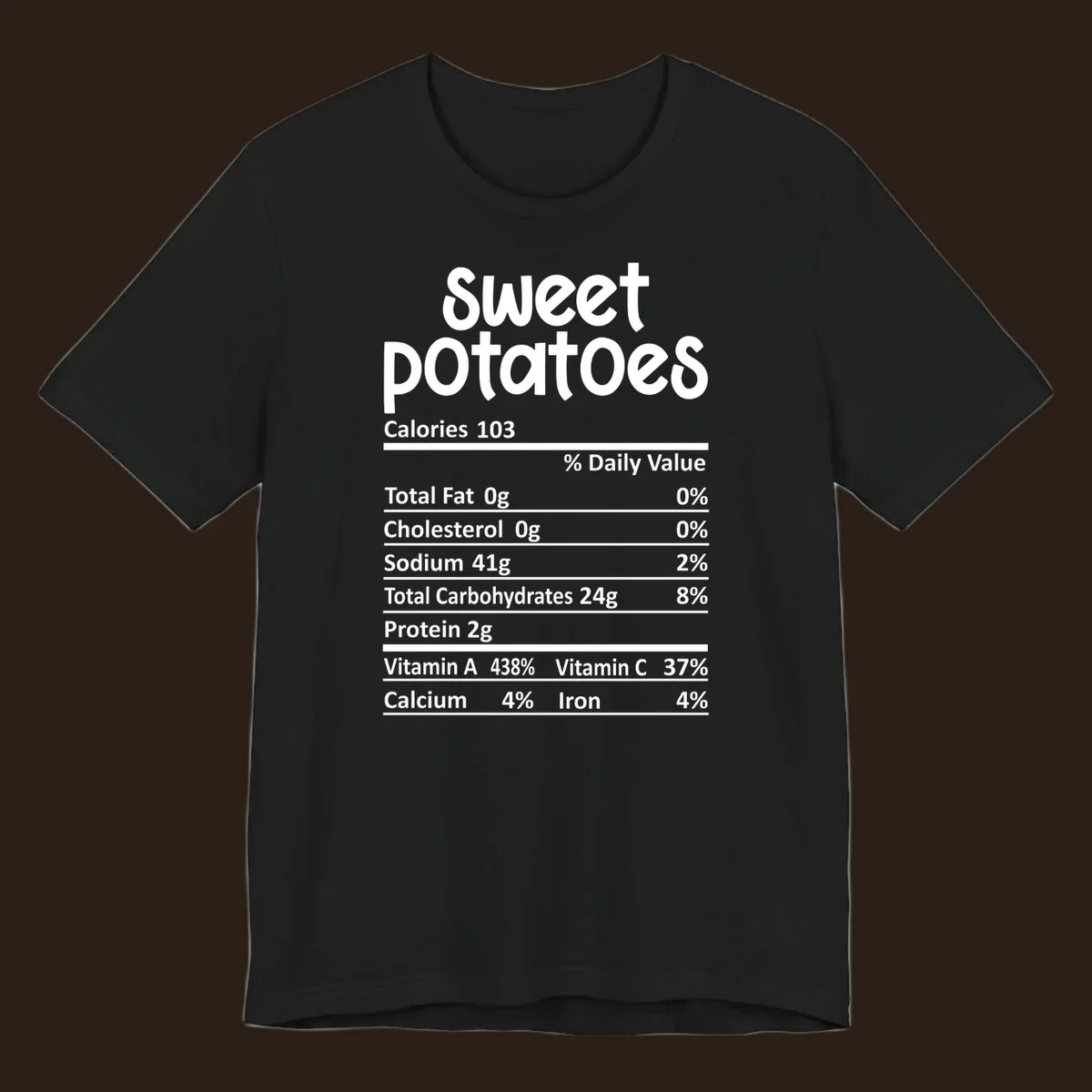 Sweet potatoes nutrition facts label design with vitamin and mineral content.