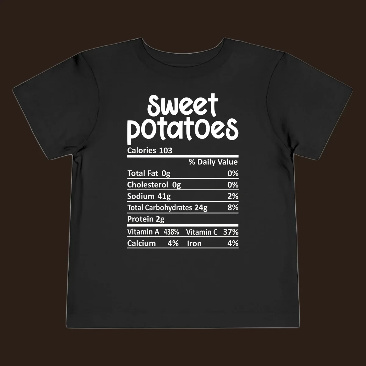 Sweet potatoes nutrition facts label design with vitamin and mineral content.
