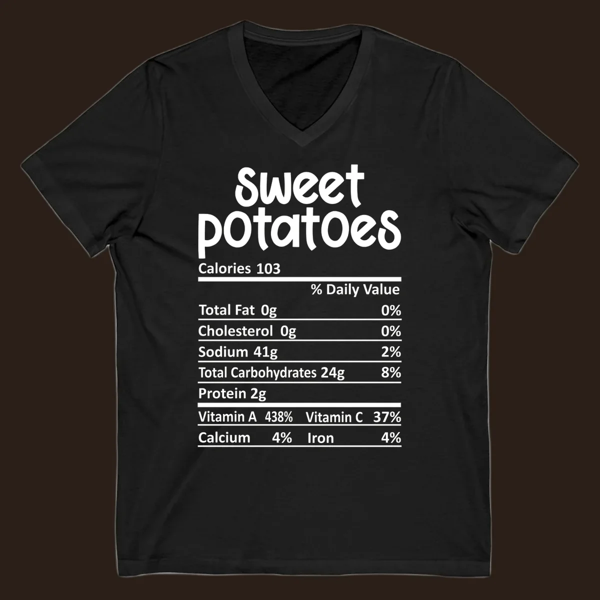 Sweet potatoes nutrition facts label design with vitamin and mineral content.