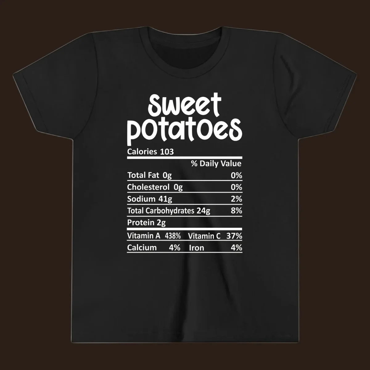 Sweet potatoes nutrition facts label design with vitamin and mineral content.