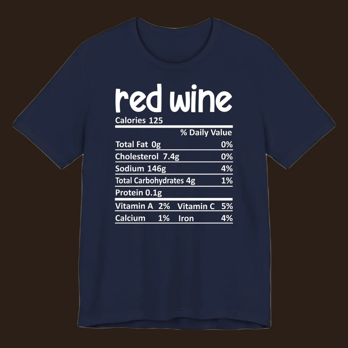 Red wine nutrition facts label with calories and nutritional components, white text on black.