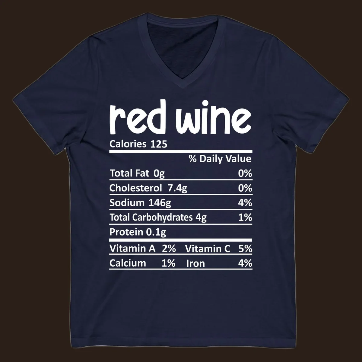 Red wine nutrition facts label with calories and nutritional components, white text on black.