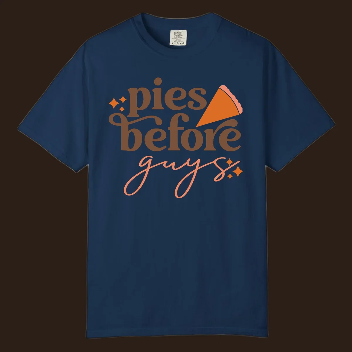 Pies before guys text with pumpkin pie slice and sparkles.