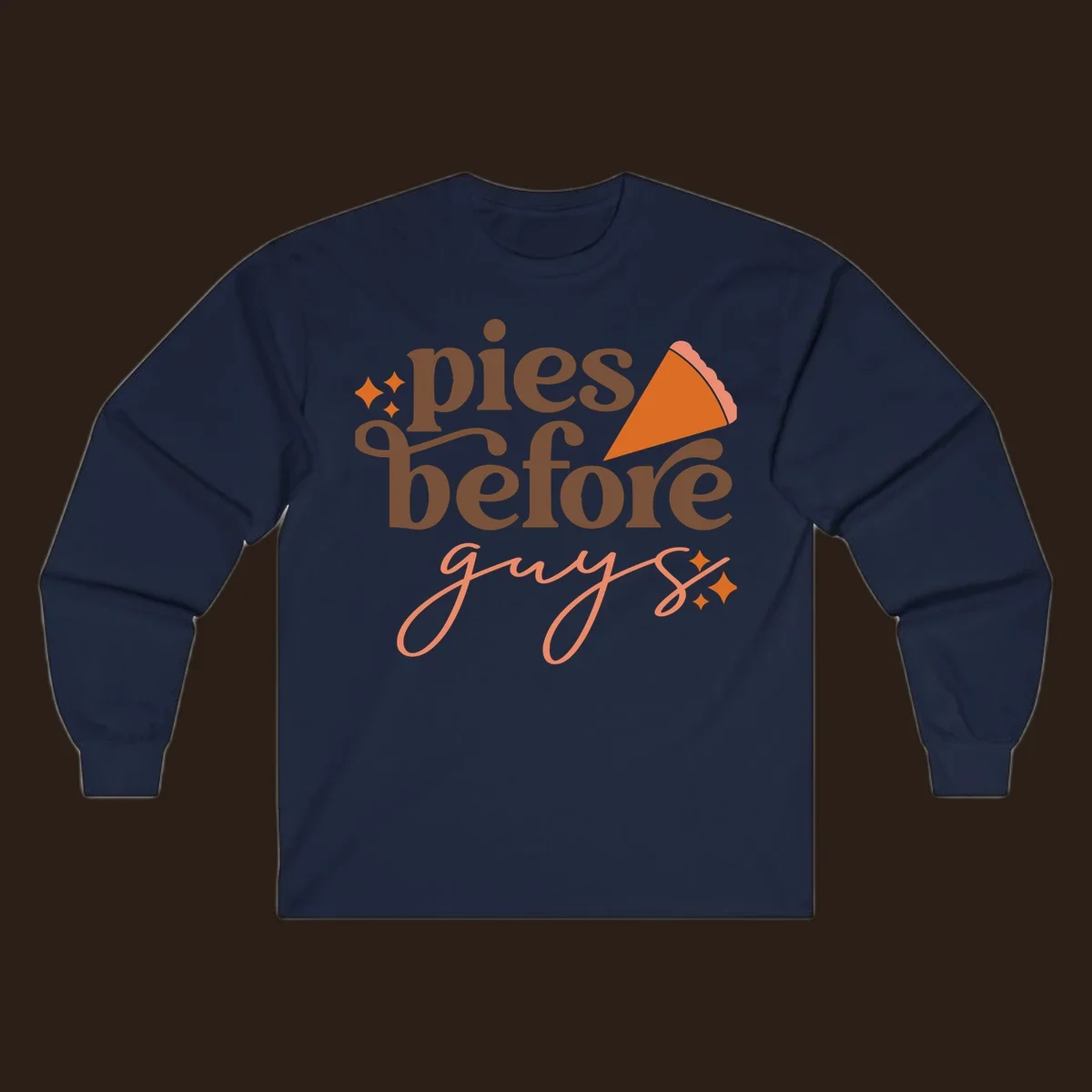 Pies before guys text with pumpkin pie slice and sparkles.