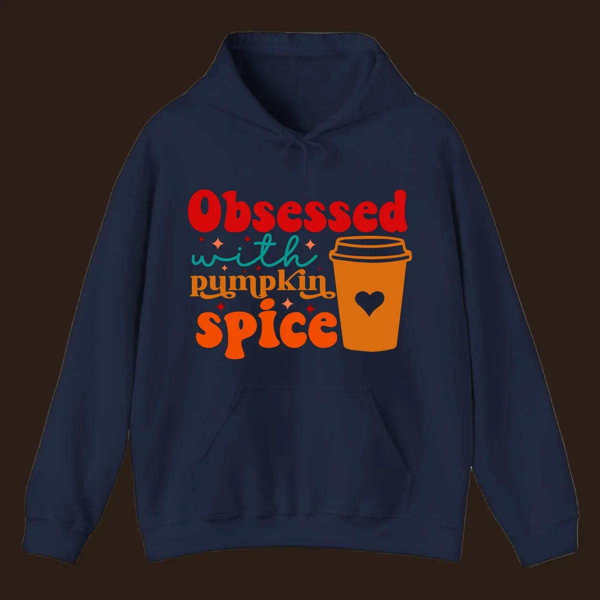 Obsessed with pumpkin spice retro wavy text and coffee cup design.