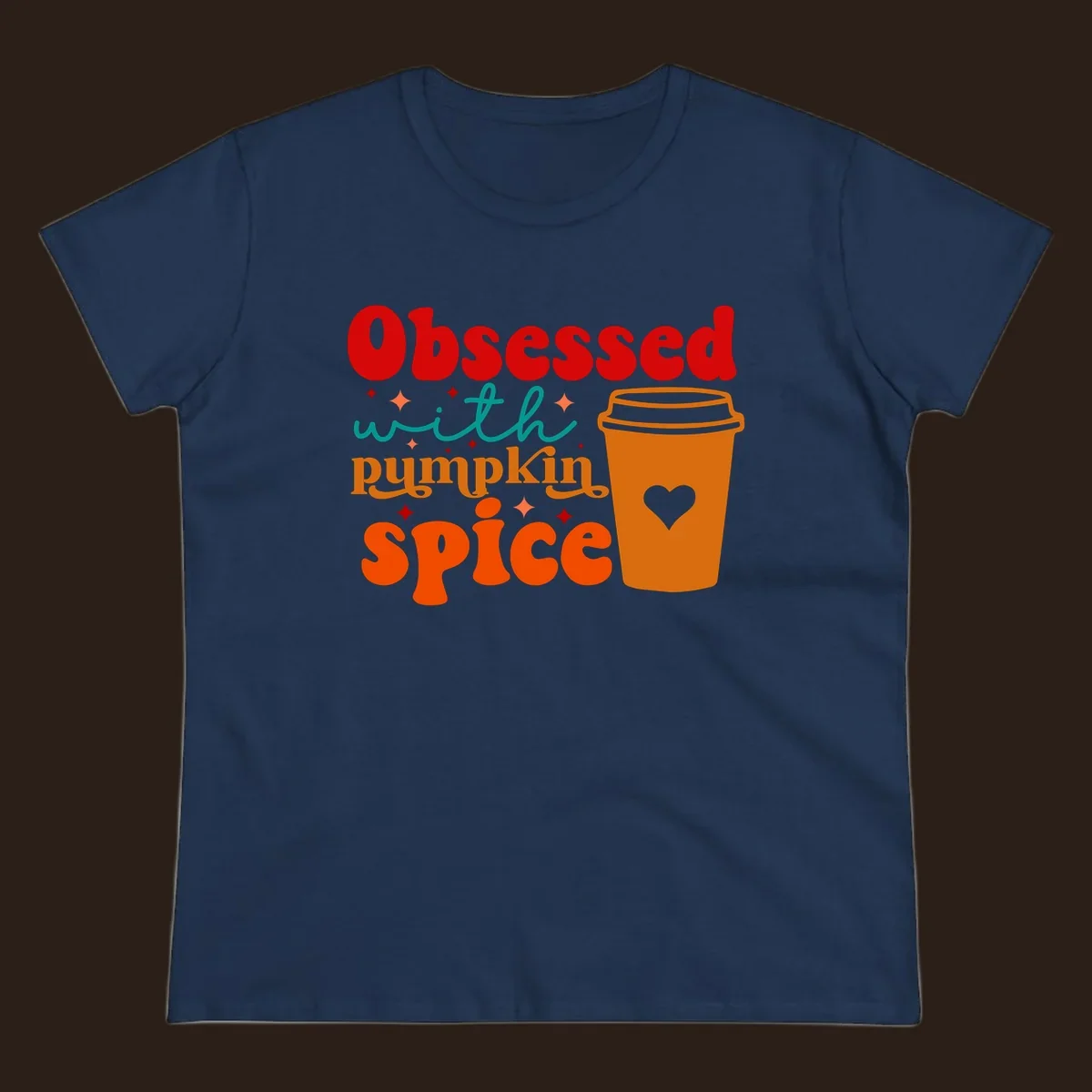 Obsessed with pumpkin spice retro wavy text and coffee cup design.
