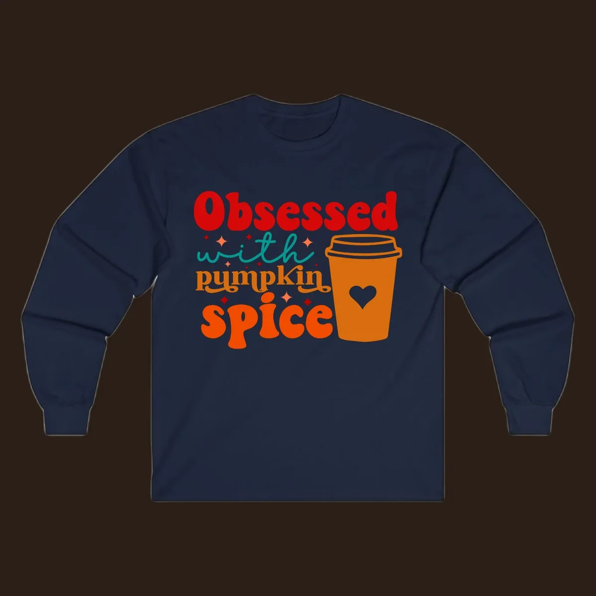 Obsessed with pumpkin spice retro wavy text and coffee cup design.