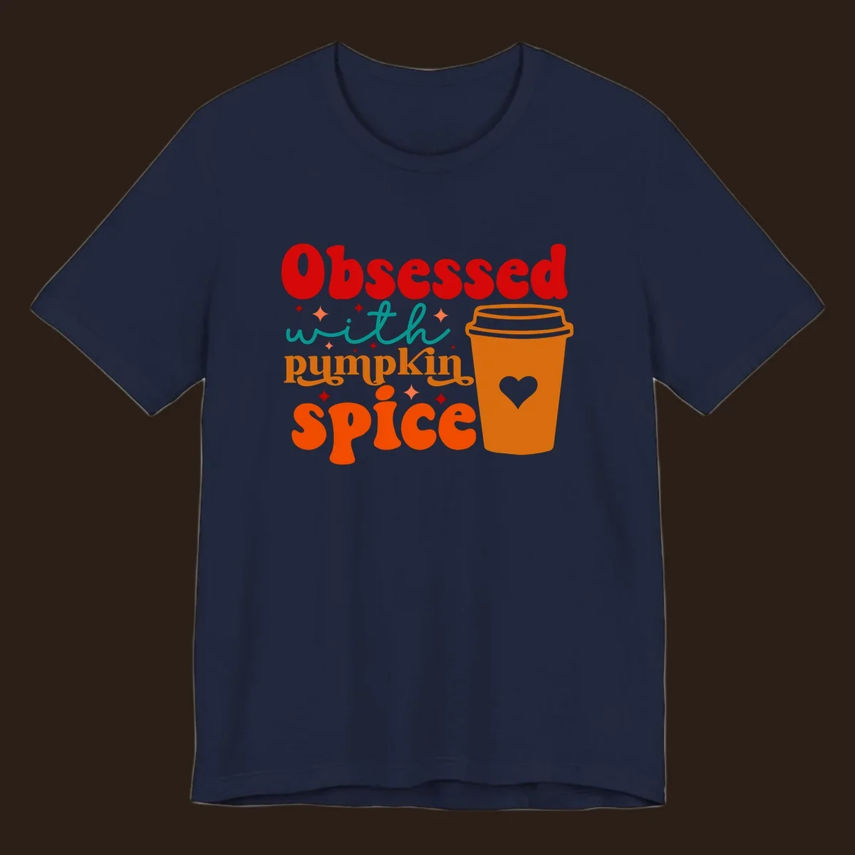 Obsessed with pumpkin spice retro wavy text and coffee cup design.