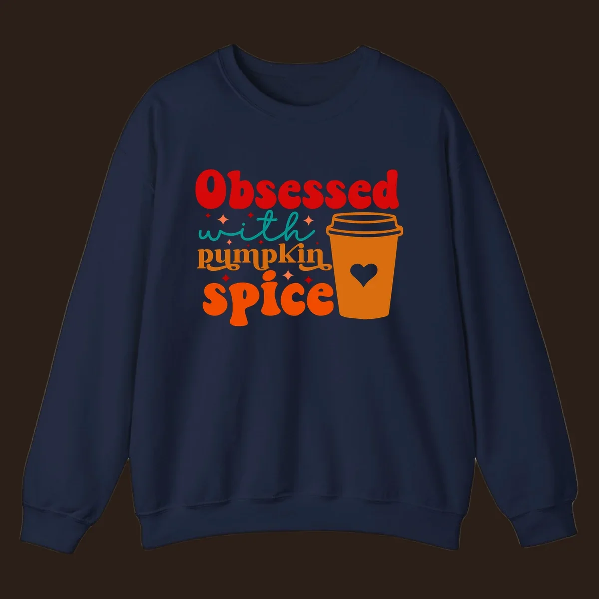 Obsessed with pumpkin spice retro wavy text and coffee cup design.