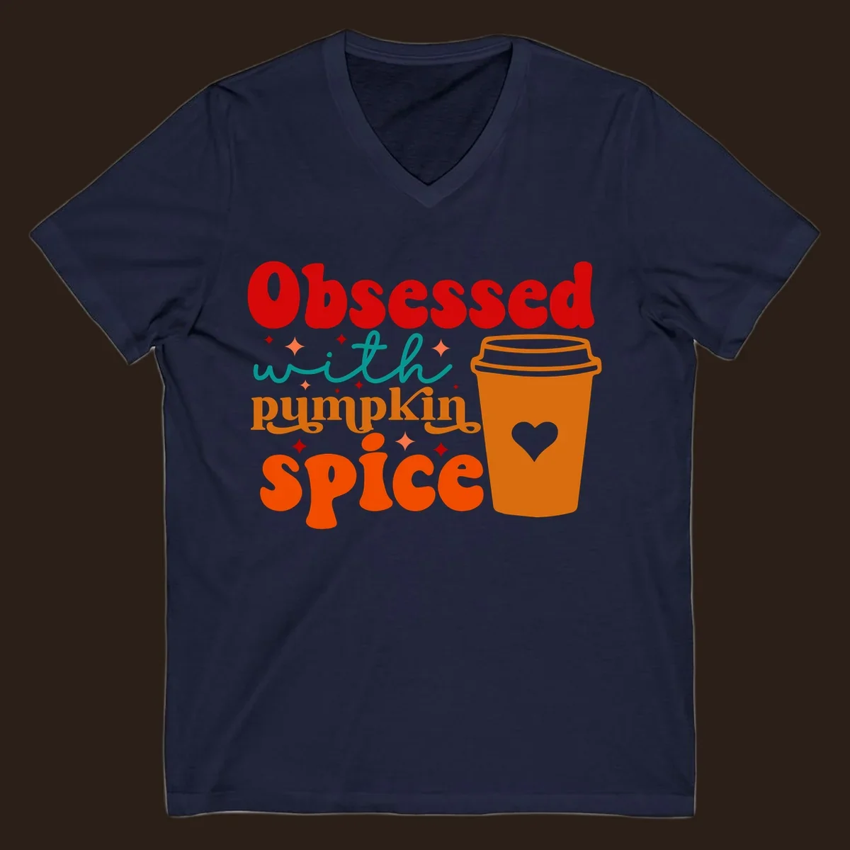 Obsessed with pumpkin spice retro wavy text and coffee cup design.