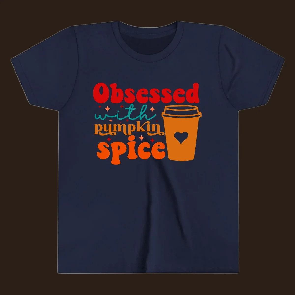 Obsessed with pumpkin spice retro wavy text and coffee cup design.