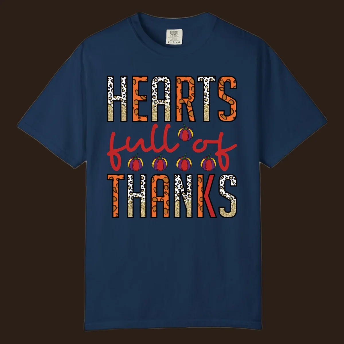 Hearts Full of Thanks pumpkins leopard print and glitter text design.