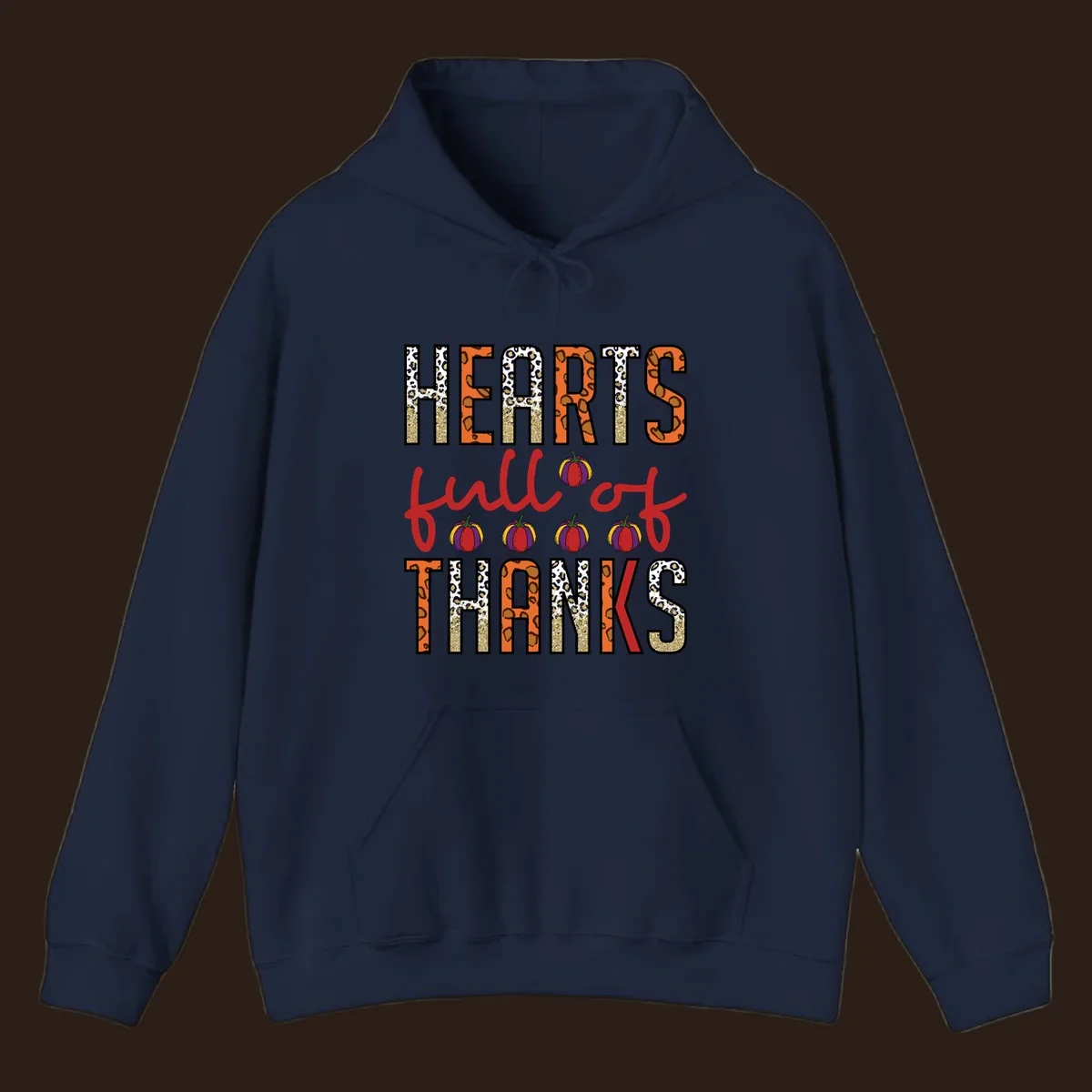 Hearts Full of Thanks pumpkins leopard print and glitter text design.