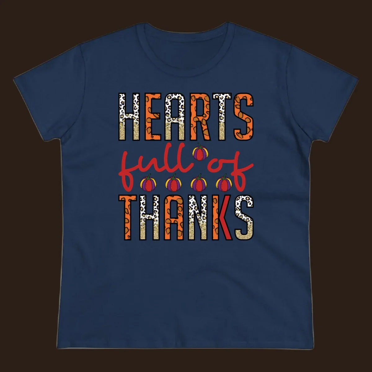 Hearts Full of Thanks pumpkins leopard print and glitter text design.