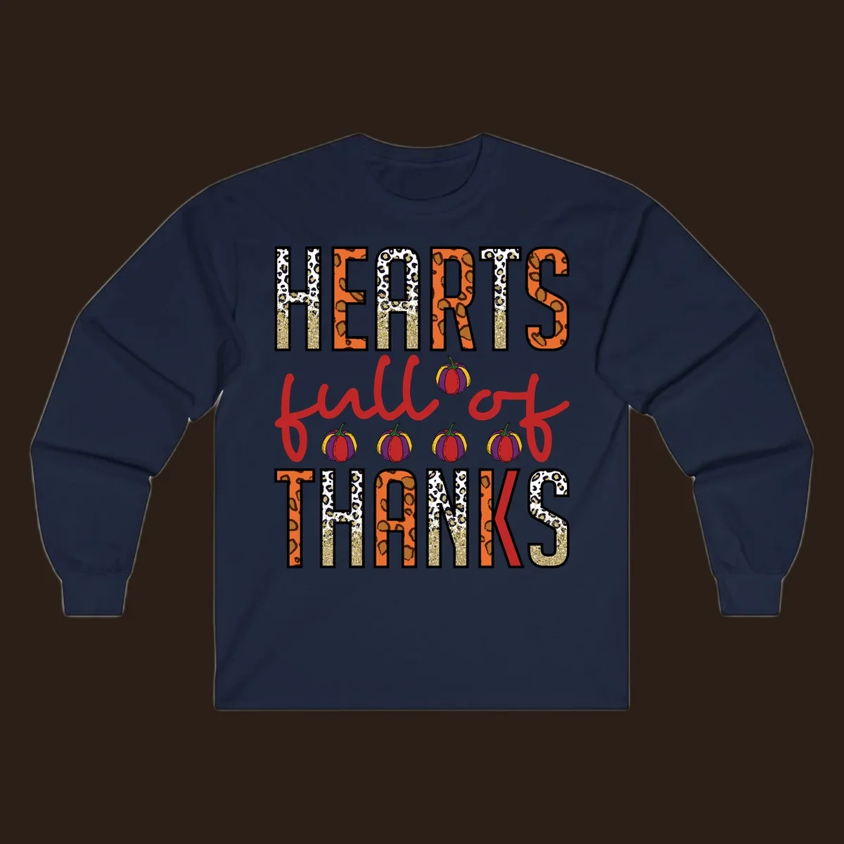 Hearts Full of Thanks pumpkins leopard print and glitter text design.