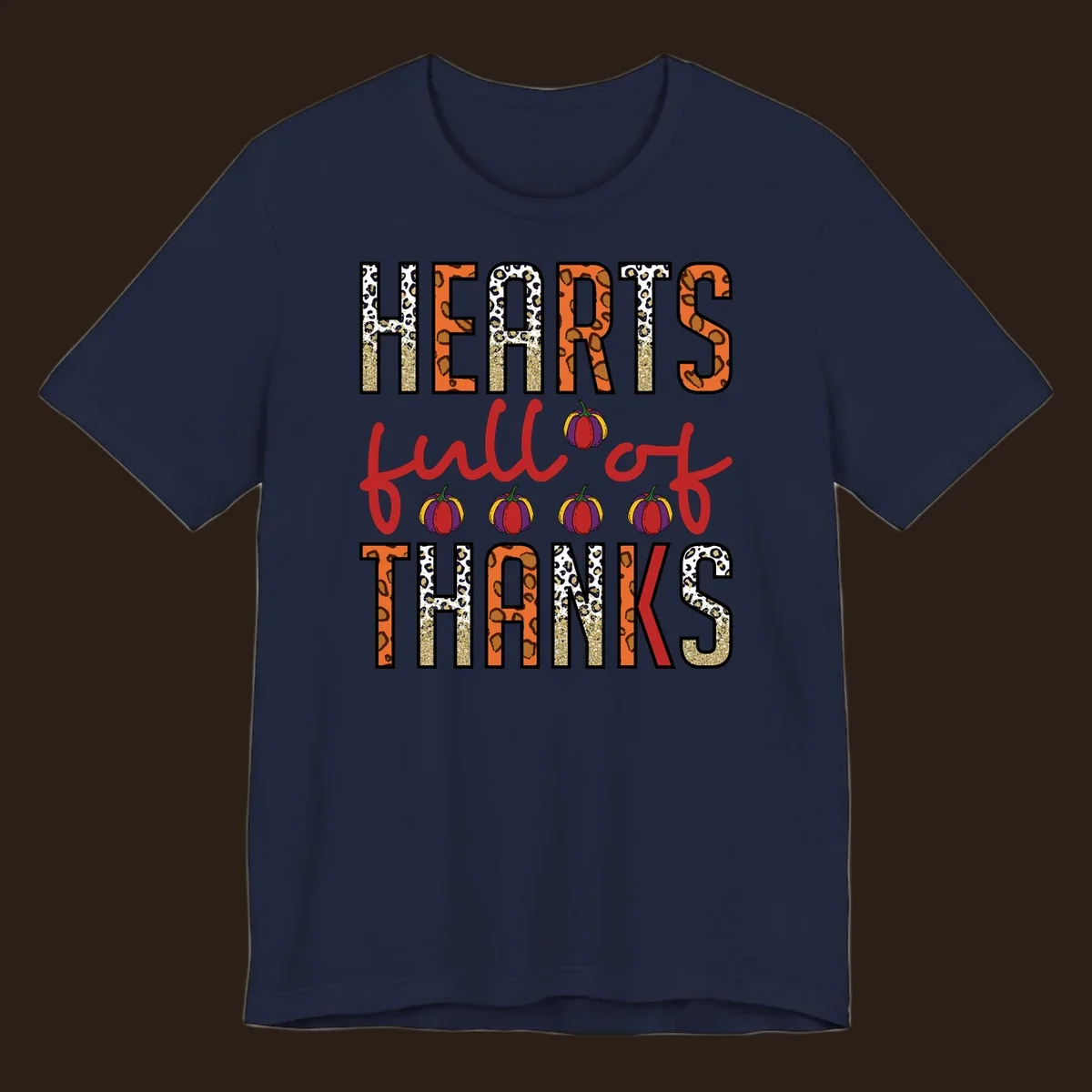 Hearts Full of Thanks pumpkins leopard print and glitter text design.
